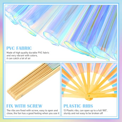 Image of Maitys Large Rave Fan Folding Handheld Fans 13'' Clap Fans for Line Dancing Clack Fan Holographic Festival Accessory for Martial Art Gift Performance, Includes 2 Pouch
