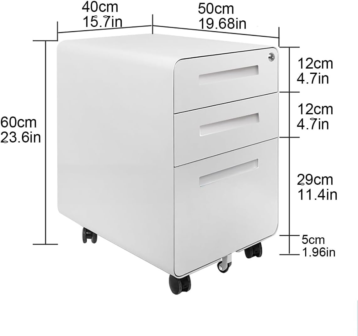 Armadietto in metallo con 3 cassetti per riporre sotto la scrivania, design elegante, facile mobilità, organizza lettere/documenti legali/A4, ideale per uso domestico e ufficio