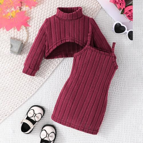 Toddler Girl Knit Sweater Dress Set With Suspenders Casual Winter Outfit For Baby 6 Months To 3 Years3