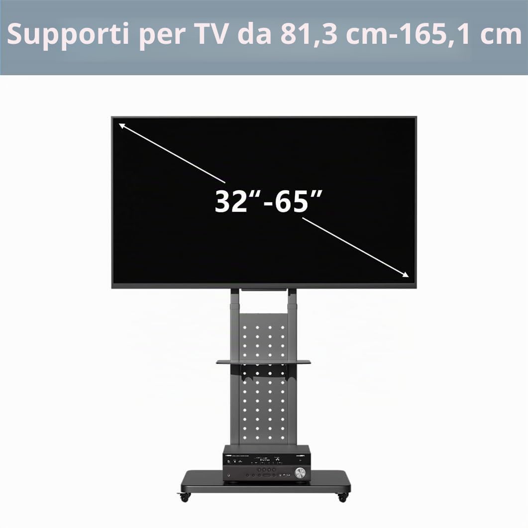 UNHO Supporto TV con Ruote Girevole: Carrello Porta TV da Terra Verticale Orizzontale Supporto tv Rotante per Schermo 32-65 Pollici Portata 50kg Max VESA 600x400mm Altezza Regolabile