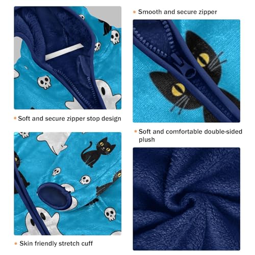 Halloween Ghosts Cats Skulls Toddler Fleece Jacket Girl Boys Hooded Fleece Jacket Coat Warm Outwear Zip-up 3-10T3