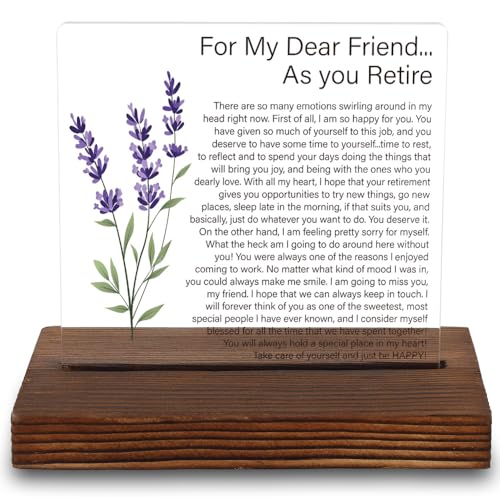 Friend Retirement Gift Plaque, Appreciation Keepsake Gift for Retiring Pal, Meaningful Farewell Gifts for Colleagues, Friends, Transparent Acrylic Plaque, LYY103