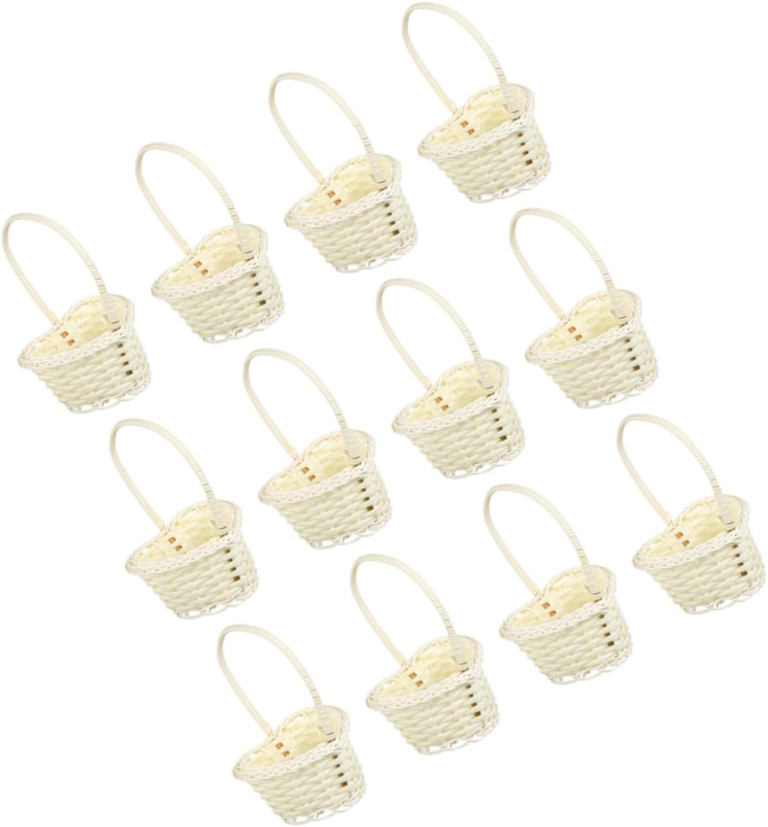 4sets Rustic Woven Flower Girl Baskets for Weddings Lightweight Handle Baskets for Petals Decorations for Wedding Parties Celebrations 12pcs*4