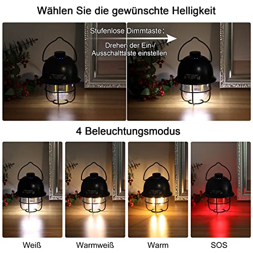 Tavaler Campinglampe Aufladbar, LED Camping Lampe USB C Camping Lampen 4000 mAh Akku Camping Licht 4 LED Leuchtmodi… - Image 3
