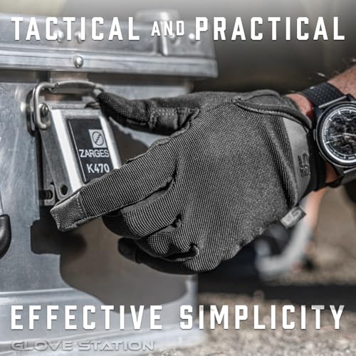 Glove Station The Impulse Tactical Gloves for Men with Touchscreen Compatibility – Suede Leather & Spandex Shooting Gloves for Motorcycle, Airsoft, Paintball & Work Use – Black, Large