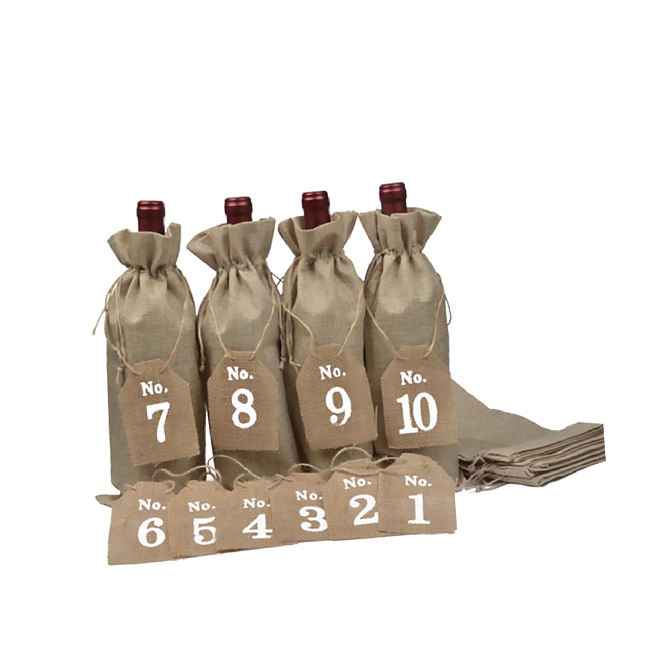 Paquet à Vin et Rangement de Bouteilles de Vin Lot de 20 en Toile de Jute et Étiquette Numérotée avec Cordon de Serrage pour Décoration de Fête
