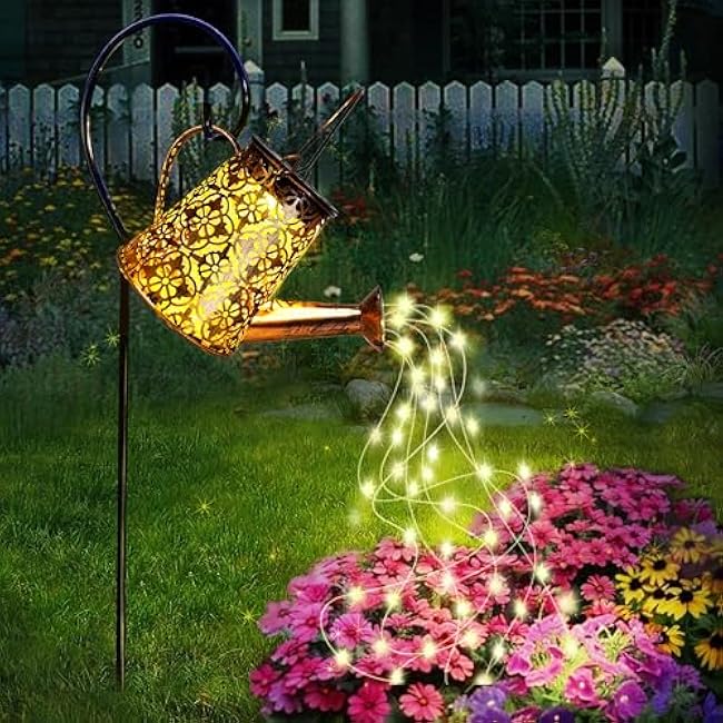 Solar Garden Watering Can Lights with Cascading Lights, Outdoor Hanging Lanterns for Garden Decor,Fairy Gardening Gifts for Mom Birthday, Perfect for Patio Yard Pathway