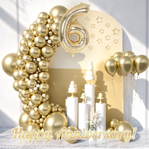 Image of Champagne Gold Large Number 6 Balloon, 40 Inch Light Gold Foil Helium Number Balloons, Giant Mylar Number 6 Balloons for 6 Years Old Birthday Party Anniversary Decorations