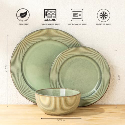 Image of GBHOME Ceramic Dinnerware Sets,12 pcs Embossed Elegant Stoneware Plates and Bowls Sets, Housewarming Wedding Gift | Dishwasher & Microwave Safe | Dishes Set Service for 4