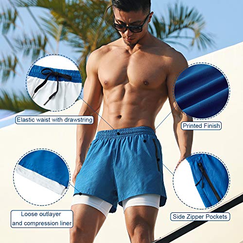 Ajcoflt Shorts de corrida 2 em 1 dos homens com bolsos Forro de compressão Treinamento de ginástica