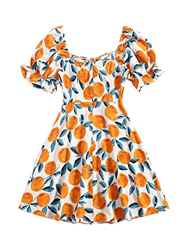 Floerns Women's Summer Drawstring Sweetheart Neck Puff Sleeve A Line Short Dress2