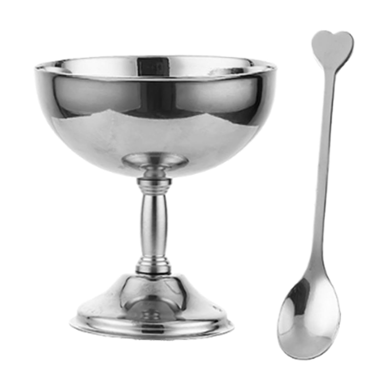 Bothyi Stainless Steel Ice Cream Cup, Footed Dessert Sundae Bowl, Pudding Cup for Pub, Restaurant Anniversaries Birthday Party, 160ml