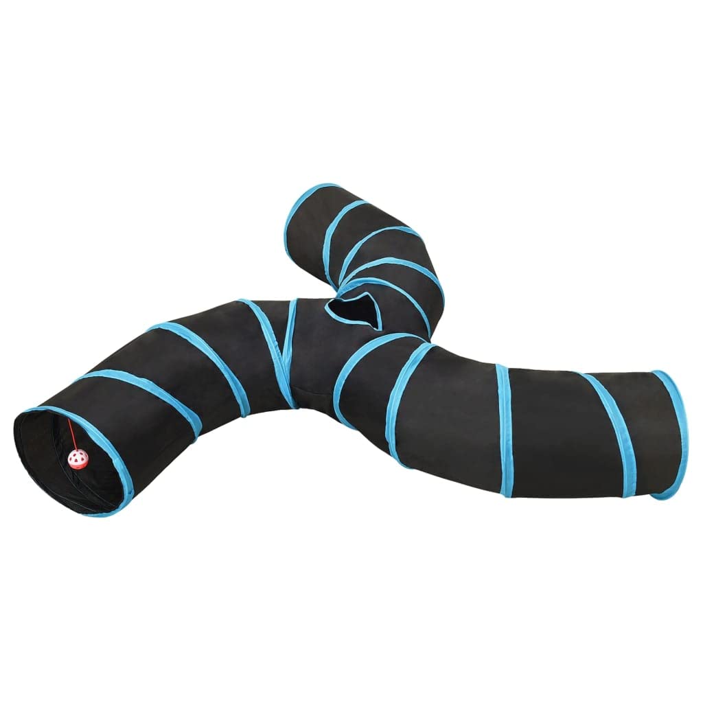 Túnel para gatos de 3 vías, color negro y azul, de poliéster y acero, 60 cm de largo, 25 cm de diámetro, plegable con bolsa de transporte para interior, exterior, movimiento y juego de