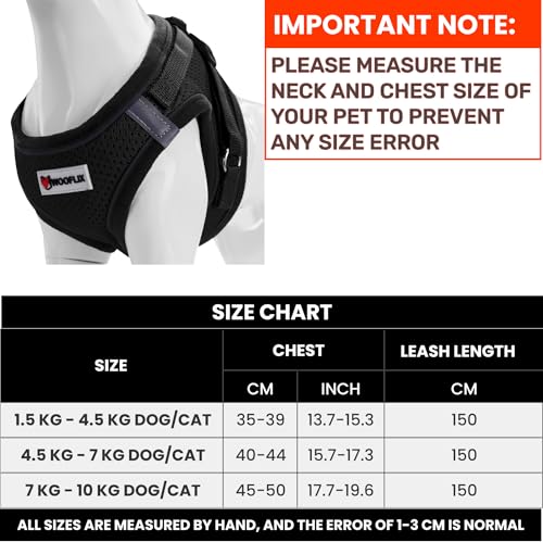 Image of WOOFLIX Dog Harness for Small Dogs, Puppies and Cats | Suitable for Small Size Dogs, Cats & Puppies of 2.5kg -4.5kg | Reflective Soft Padded Dog Harness with Secure Fit | Black (2.5kg-4.5kg Dog & Cat)