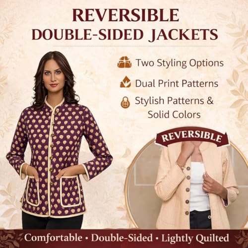 Image of Jackets for women | Cotton Quilted Reversible Short Jacket | Double Sided Warm Outerwear Coat for women |Jacket for women winter wear