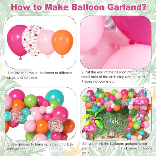 Image of 136Pcs Tropical Balloons Arch Garland Kit, Flamingo Luau Party Decorations | Hot Pink Rose Gold Fruit Green Blue Balloons Palm Leaves for Tropical Party Decorations Hawaiian Aloha Birthday Wedding Decor
