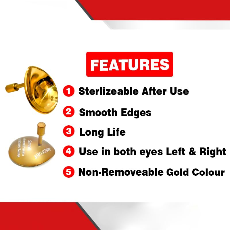 Corneal Eye Shield Protector, Stainless Steel, 18mm x 21mm Small, Gold, 2-Piece Set, Model II