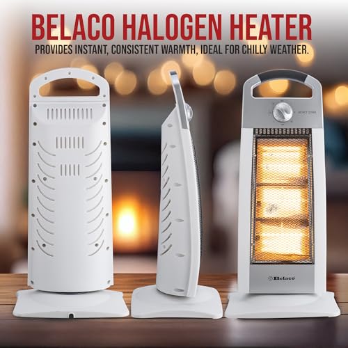 Belaco New upgraded Halogen Electric Heater Oscillating option portable heater 1200W home office room heater with free 3pcs tube replacement - 2