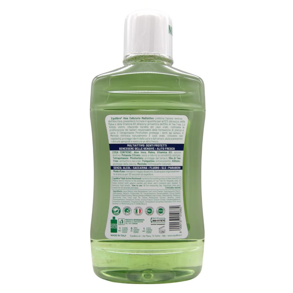 Colluttorio ALOE, Con Equivalente 30% Aloe Vera Succo, Con Xilitolo. Tripla Azione, Dal Delicato Gusto Di Menta 500ml (6 Unità)