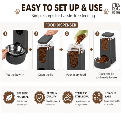 Image of PetVOgue Automatic Dog Feeder Gravity Cat Food Dispenser Large Capacity Self Feeding Pet Food Bowl for Puppy Kitten Rabbit