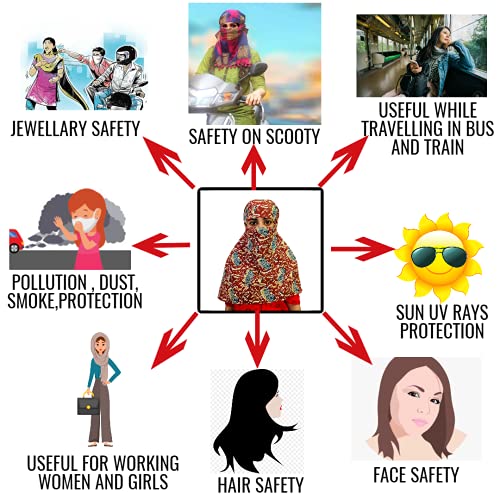 Image of Scarf Face Cover Mask Sun Protection Hair,Head, Neck, Nose Safety Head Wrap Scarf For Women Girls Daily Use Dupatta Hijab Double Layer Cotton Printed Kalamkari