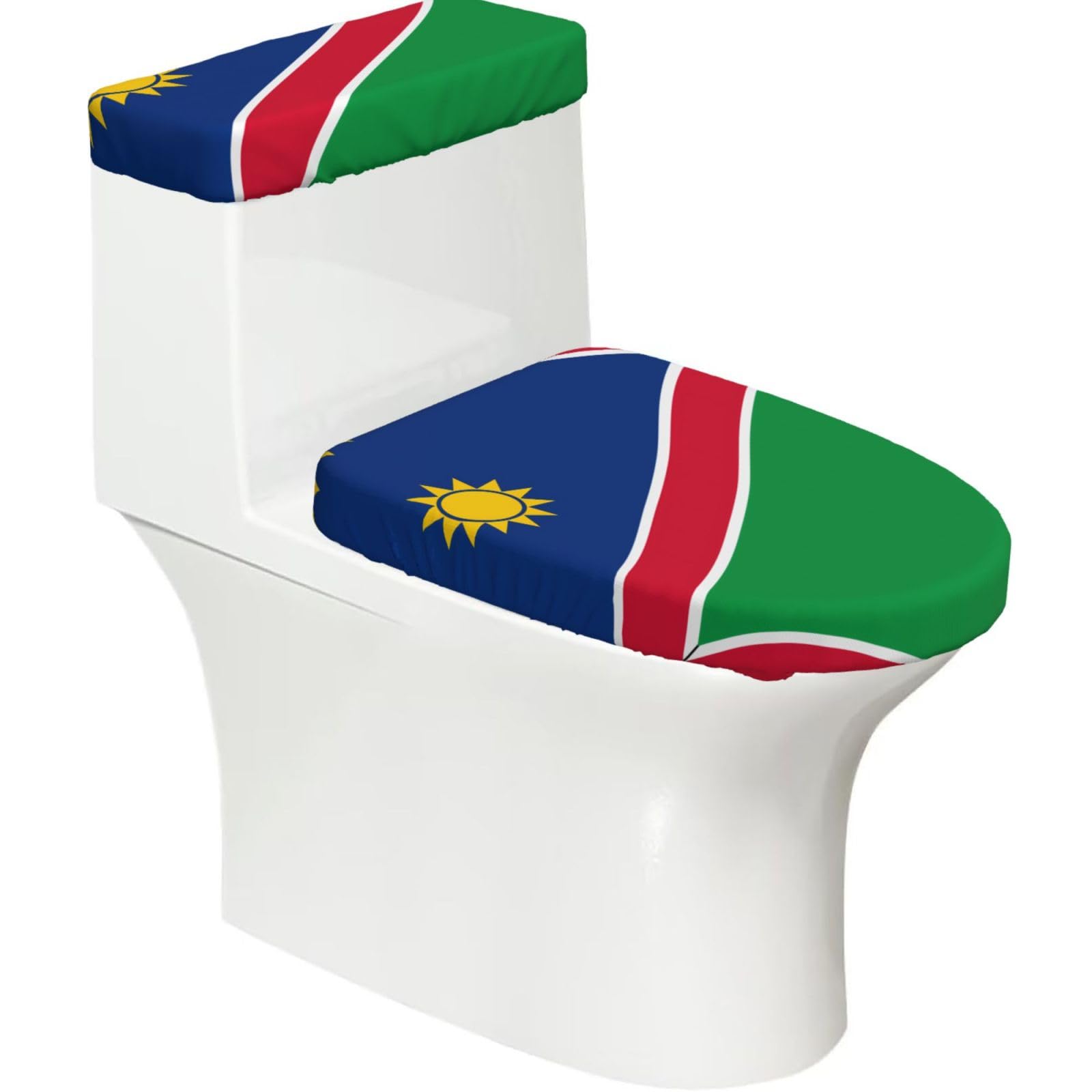 Flag of Namibia Elastic Toilet Cover Set of 2-Stretchy Lid and Tank Covers for Bathroom, Soft Washable U Shape Toilet Decor