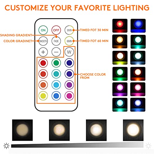 Image of 13-Color LED Puck Lights with Remote Control | Wireless Battery-Powered Stick-On Under Cabinet Lighting | Dimmable Color Changing Lights with Timer for Kitchen, Closet & Home Decor