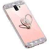 Uposao Kompatibel mit Samsung Galaxy J6 Plus 2018 Handyhülle Strass Diamant Kristall Bling Glitzer Glänzend Spiegel Schutzhülle Mirror Case Silikon Hülle Tasche mit Ring Halter Ständer,Rose Gold