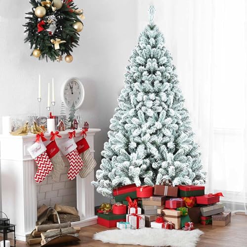 Pino de Navidad artificial grande con efecto de nieve y base metálica estable 7