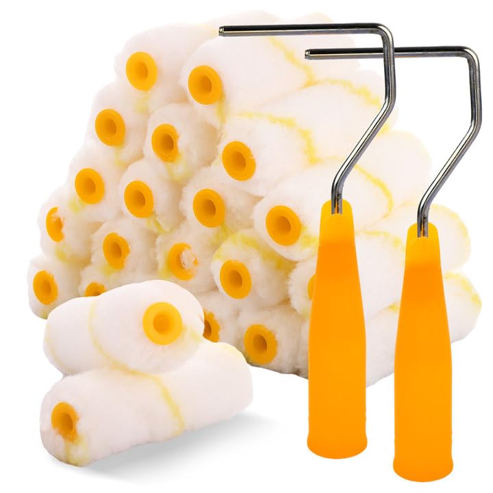 GBACHOOSE 42 Pcs Paint Rollers, 4" (100MM) Mini Roller Sleeves with Roller Frame, Microfiber Paint Roller Cover for Painting Walls, Furniture, Ceilings, Doors