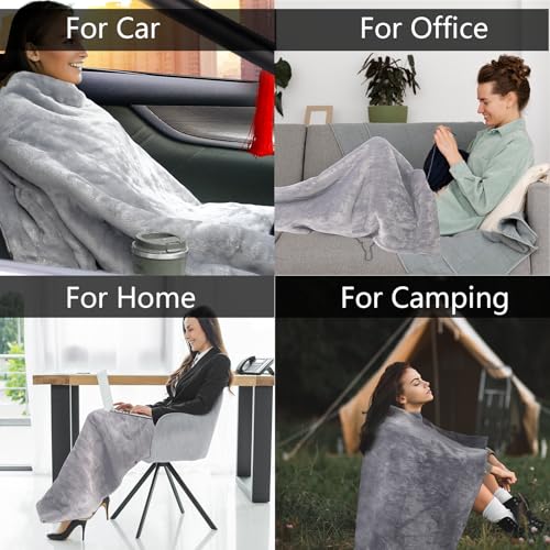 Image of Wearable Car Electric Blanket 12 Volt Heated Travel Blanket Plug in Heating Throw for Car Truck SUV Van with Controller 2 Heating Level Ideal for Camping, Traveling(41x55, Black)