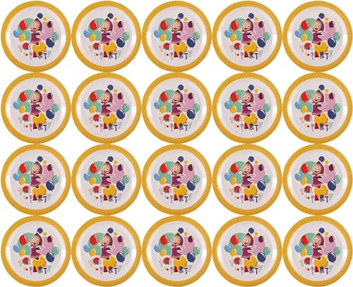 Mighty Mojo Masha and The Bear Party Plates: Set of 20 Officially Licensed Paper Plates - Perfect for Kids' Birthdays, Themed Parties, and Special Occasions - Disposable and Stylish