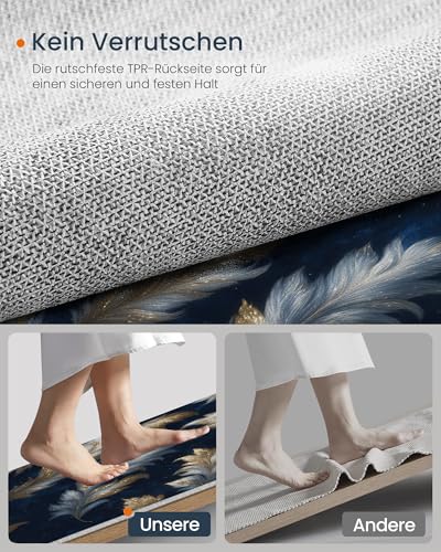 Tapis rond lavable en machine plumes dorées 200cm platine pour salon - 8