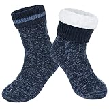Chassic Winter Mens Warm Fluffy Fleece Lining Slipper Socks, Soft Cozy Fuzzy Thick Sherpa Sleeping Socks with Non Slip Grippers for Men, School Boys, Grandpa Christmas Gifts
