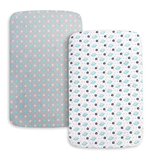 Pack And Play Sheets, 2 Pack Compatible With Graco Pack N Play/Mini Crib,100% Soft And Breathable Microfiber, Planet & Flower #TOP3