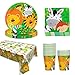Nesloonp Vajilla de Cumpleaños 53 Piezas Vajilla Animales de la Jungla Cumpleaños Accesorio de Decoración de Fiesta de Cumpleaños Incluye Vasos Platos Servilletas Mantel (16 Invitados)