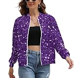 KAOEOSI Dark Purple Glitter Women's Zipper Jacket Long Sleeve Sweatshirts Lightweight Outerwear with Pocket XL