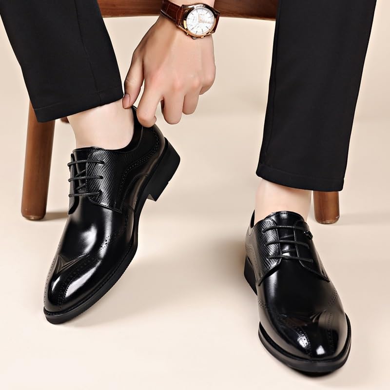 Men's Suit Tuxedo Shoes Business Casual Cowhide Oxford Shoes Classic Pointed Toe Gradient Design Tuxedo Brogue Dress Shoes Casual Retro Wedding Work Shoes(Black,6.5)2