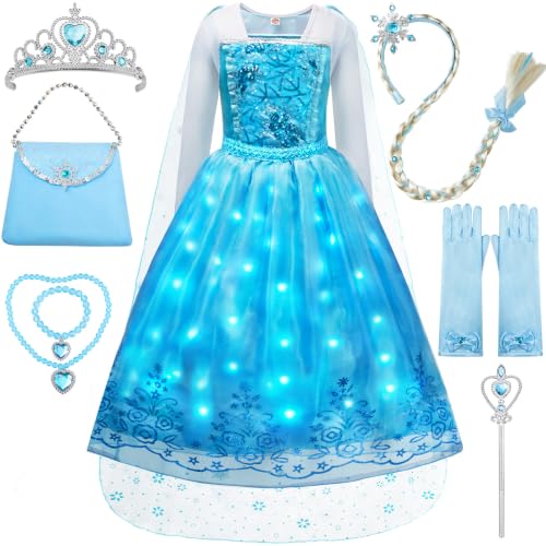 Davvew Princess Dress Light Up Halloween Costumes for Girls Age 3-10 Year Old Costume for Kids Toddler Dress up Clothes