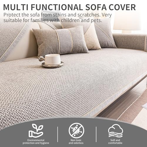 FYFWPA Sofa Überzug Vintage Sofabezug Weiche: rutschfest Sofaschoner Gewebte Baumwolle und Leinen 1/2/3/4 Sitzer Couch Überzug Sofaüberwürfe für U Form L Form Sektionssofa(Grau,70 * 70cm)