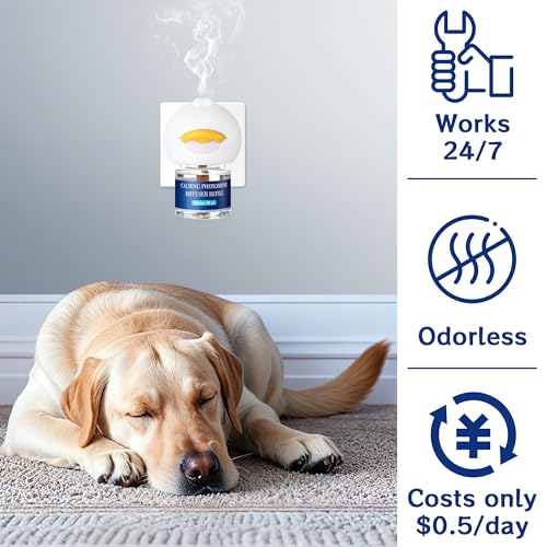 Jeweeio 6-in-1 Hund beruhigende Pheromon Diffuser (2 Stecker in + 4 Refills), Entlastung Angst, Sturm Stress & Indoor Verhalten Unterstützung, 120 Tag, Geruchlos sichere Formel