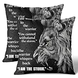 Wknoon 18x18 Inch Linen Throw Pillow Covers Set (Pack of 2) - Majestic Roar of a Lion Inspirational Quotes Warrior Whispers to Fate I am The Storm, Premium Couch Cushion Case, Decor for Bed/Sofa