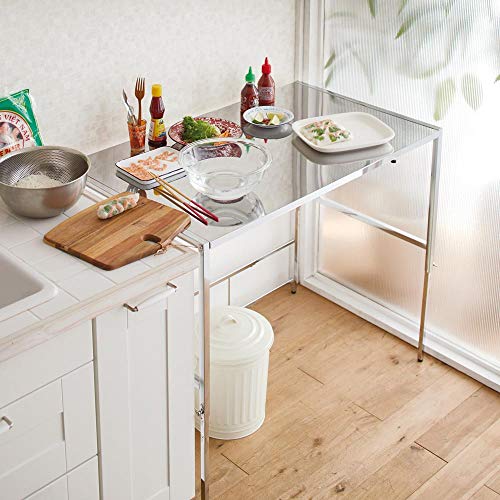 ディノス キッチン収納 レンジ台 キッチンラック 幅と高さが伸縮できるステンレス作業台 幅76-120 奥行60cm