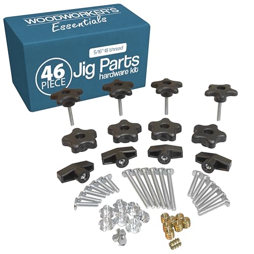 46 Piece T Track Bolts and Knobs Kit, 5/16”-18 T Bolts & Threaded Knobs, T Track Accessories for Woodworking, Build Your Own Woodworker Jigs and Fixtures, T-Track Parts Hardware Set (5/16”-18)
