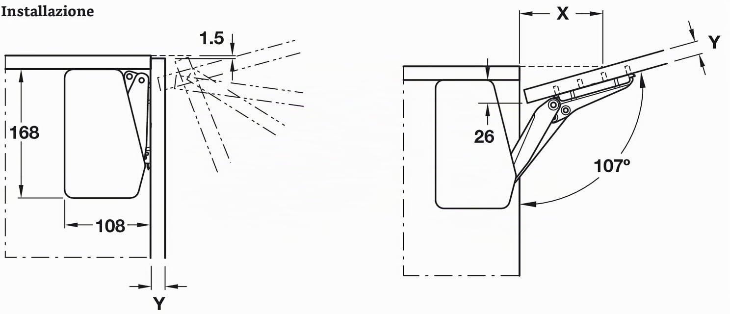 Gedotec Kesseböhmer Cerniera per porta Guarnizione per mobili Cerniera a ribalta Mini Modello C 2,7-14,7 kg Guarnizioni per mobili 1 Set Cerniera originale Set completo Bianco