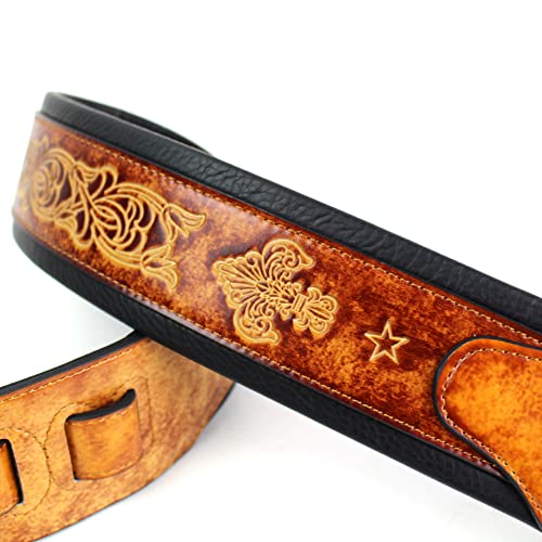 Walker And Williams GB-23 Latigo Sangle rembourrée en cuir Motif fleur de lys et chaîne française Marron clair - Les Beatles, Paul McCartney, John Lennon, RIngo Starr, George Harrison Walker And Williams GB-23 Latigo Sangle rembourrée en cuir Motif fleur de lys et chaîne française Marron clair – Image 5