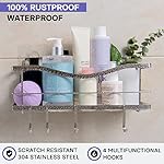 KINCMAX Premium Shower Caddy - Self Adhesive Shower Organizer with 4 Hooks, Rustproof Stainless Steel Shower Rack for Bathroom, Silver - Image 2