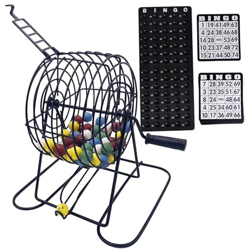 Jeu de bingo de luxe avec cage à manivelle 18 cartes et 75 boules pour soirées