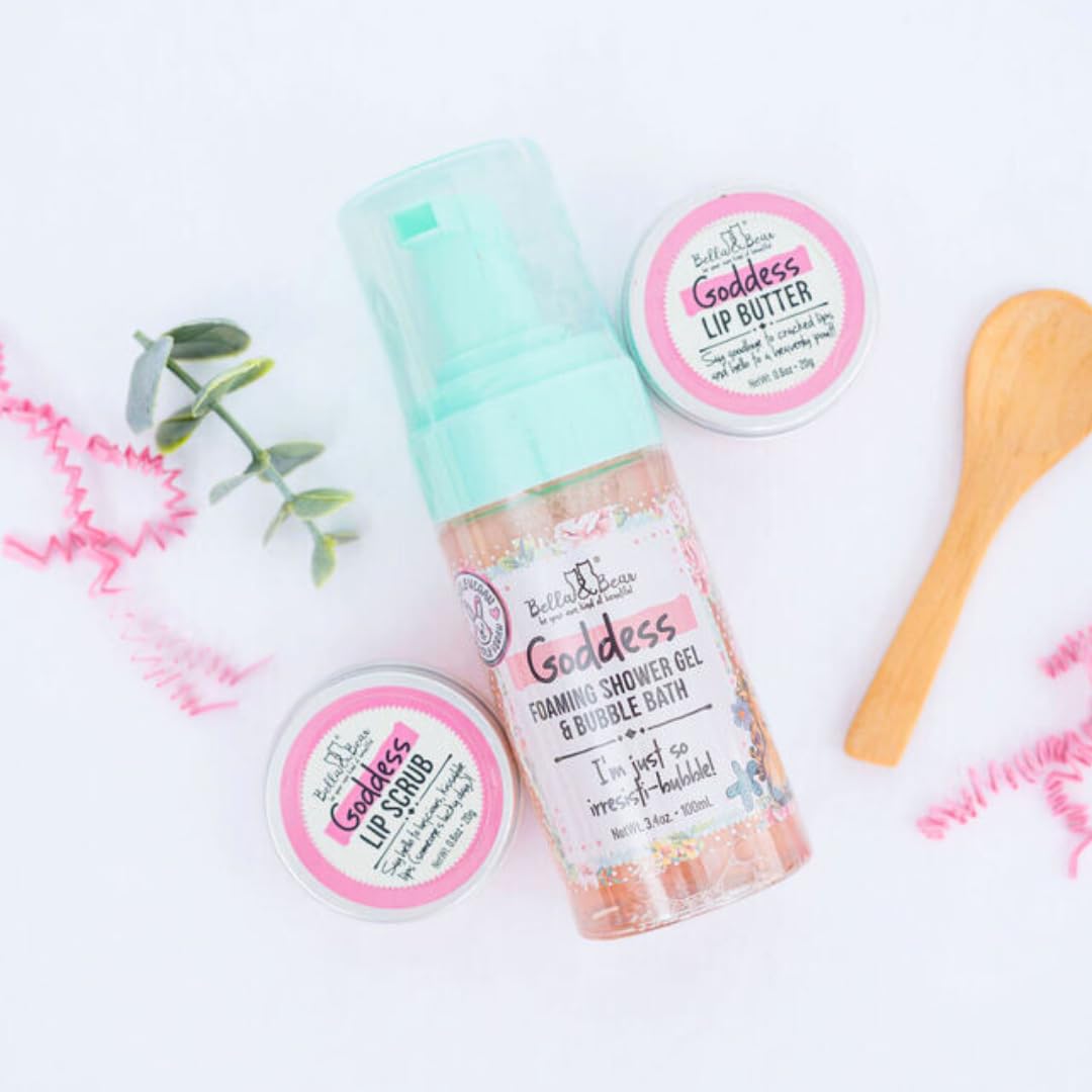 Spa Gift Set for Women – Bella & Bear Goddess Bath & Body Gift Set with Body Scrub, Shower Gel, Bubble Bath & Lip Care – Vegan Self Care Gift