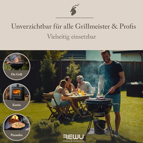 ReWu Stahleimer Ascheeimer Mehrzweckeimer oval mit Deckel für heiße Glut und Asche - Größe 15 l - Kohleeimer Kamineimer in matt schwarz